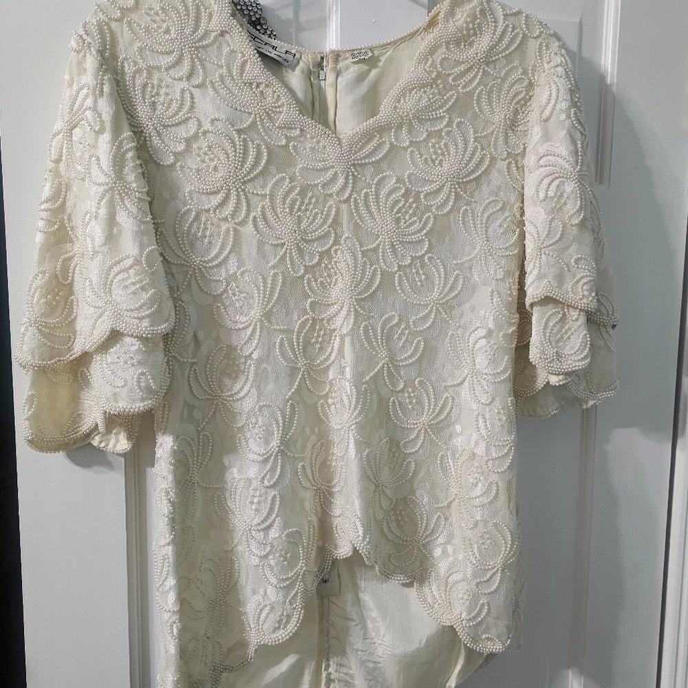 Scala White Beaded Shirt and Skirt